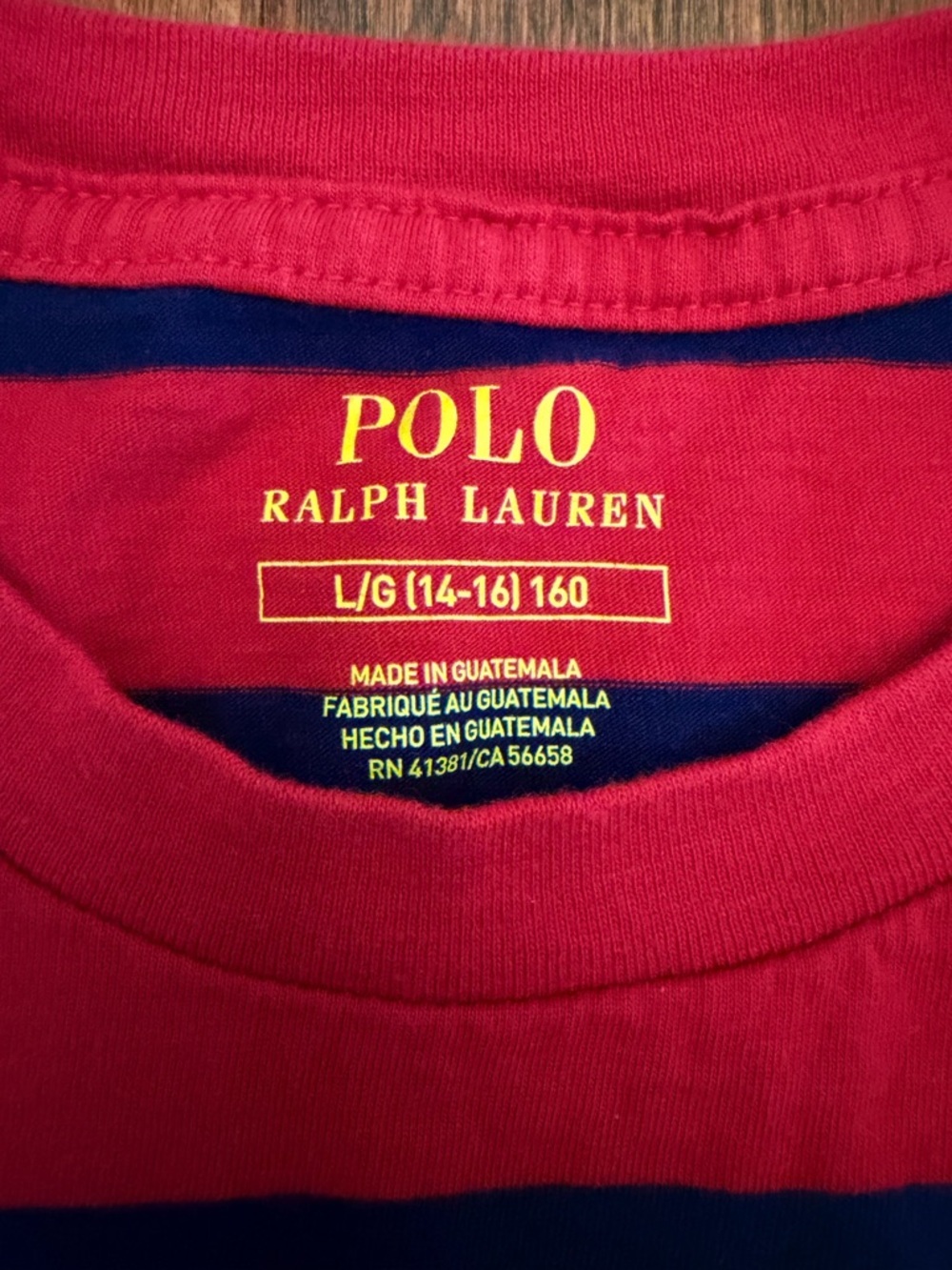 Polo Ralph Lauren Boys Red Navy Striped Navy Pony Logo T-Shirt L (14-16) - Picture 2 of 6